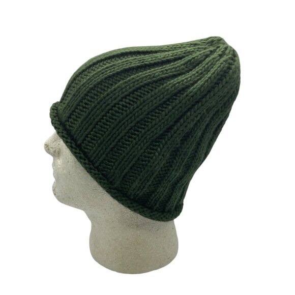 Free People Green Acrylic Cable Knit Beanie Hat One Size Ribbed - Picture 5 of 6